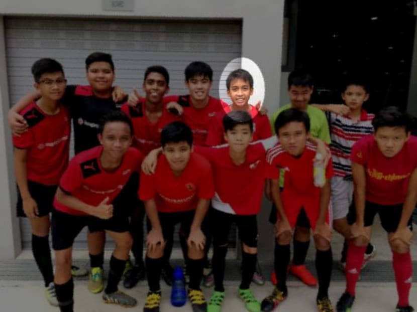 Muhammad Hambali Sumathi (back row, third from right) and his team mates from the boys’ football club, Youth Guidance Ethos. Hambali was killed in April after a goalpost collapsed and struck him on the head during a football game. Photo: Youth Guidance Ethos