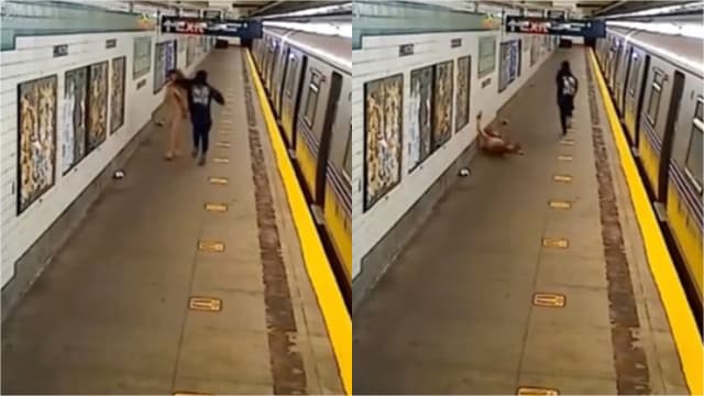 纽约女地铁月台边走边滑手机 被男子突袭打成“熊猫”