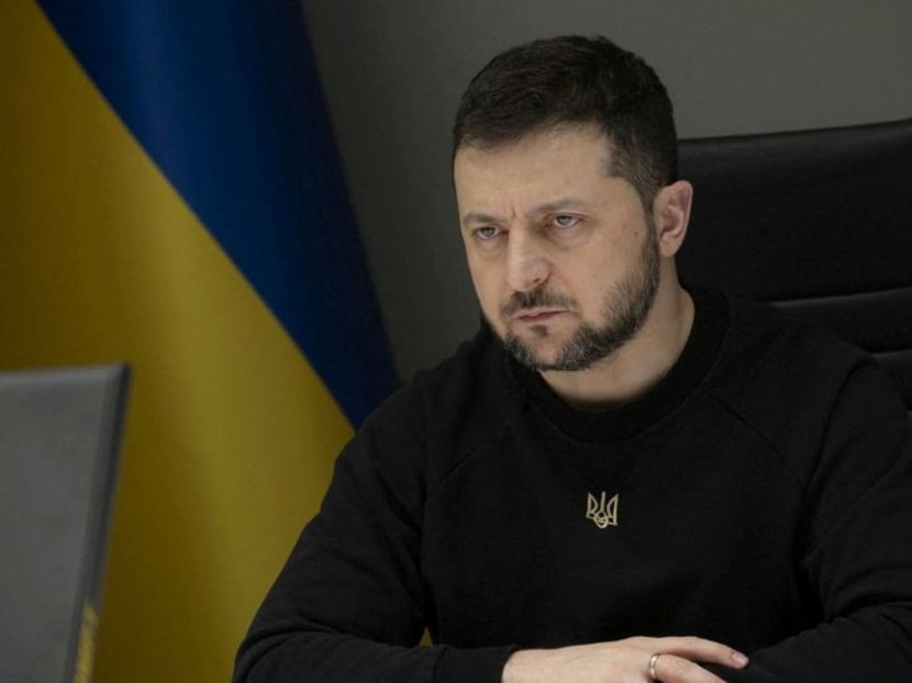 FILE PHOTO: Ukraine's President Volodymyr Zelenskiy speaks via video link during a meeting of ministers of defence at Ramstein Air Base in Germany to discuss how to help Ukraine defend itself, amid Russia's attack on Ukraine continues, in Kyiv, Ukraine January 20, 2023. Ukrainian Presidential Press Service/Handout via REUTERS FILE PHOTO: Ukraine's President Volodymyr Zelenskiy speaks via video link during a meeting of ministers of defence at Ramstein Air Base in Germany to discuss how to help Ukraine defend itself, amid Russia's attack on Ukraine continues, in Kyiv, Ukraine January 20, 2023. Ukrainian Presidential Press Service/Handout via REUTERS