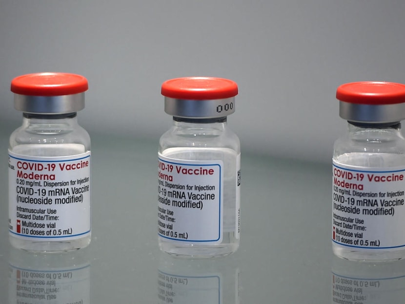 Vials of the Moderna Covid-19 vaccine are seen at Recipharm plant in Monts, France on April 22, 2021.