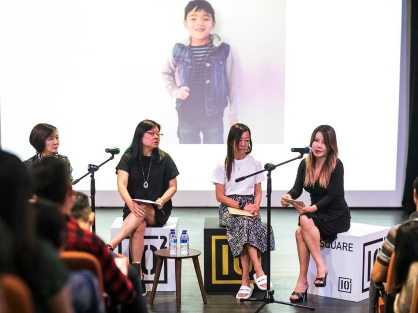 (Left to right) Ms Jenny Teo, Ms Tan Lay Ping, Ms Elaine Lek and Ms Doreen Kho launch their "PleaseStay" movement on Tuesday (Oct 29). The boy pictured on the screen is Ms Kho's son 11-year-old Evan Low, who ended his own life about two years ago. (Left to right) Ms Jenny Teo, Ms Tan Lay Ping, Ms Elaine Lek and Ms Doreen Kho launch their "PleaseStay" movement on Tuesday (Oct 29). The boy pictured on the screen is Ms Kho's son 11-year-old Evan Low, who ended his own life about two years ago.