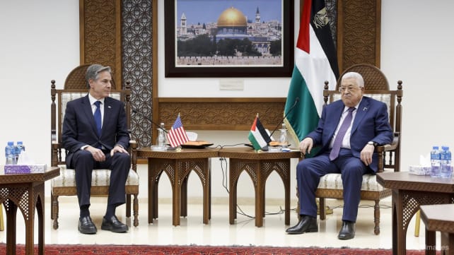 Palestinian leader Abbas presses Blinken to push for Gaza ceasefire as refugee camp struck overnight