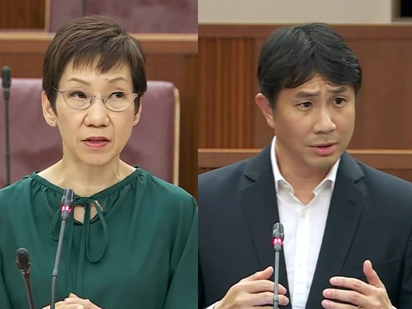 Ms Fu and Associate Professor Lim speaking in Parliament on Nov 8, 2022.