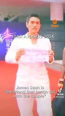 James Seah came prepared. #8dayssg #StarAwards2024 #红星大奖2024 #mediacorpStarAwards2024 #jamesseah #hongling #nickteo