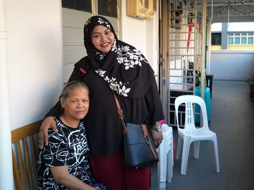 Ms Diljan Shaik Arif Ali (R) poses with her neighbour Samiah Binte Bidin. Ms Diljan Shaik Arif Ali (R) poses with her neighbour Samiah Binte Bidin.