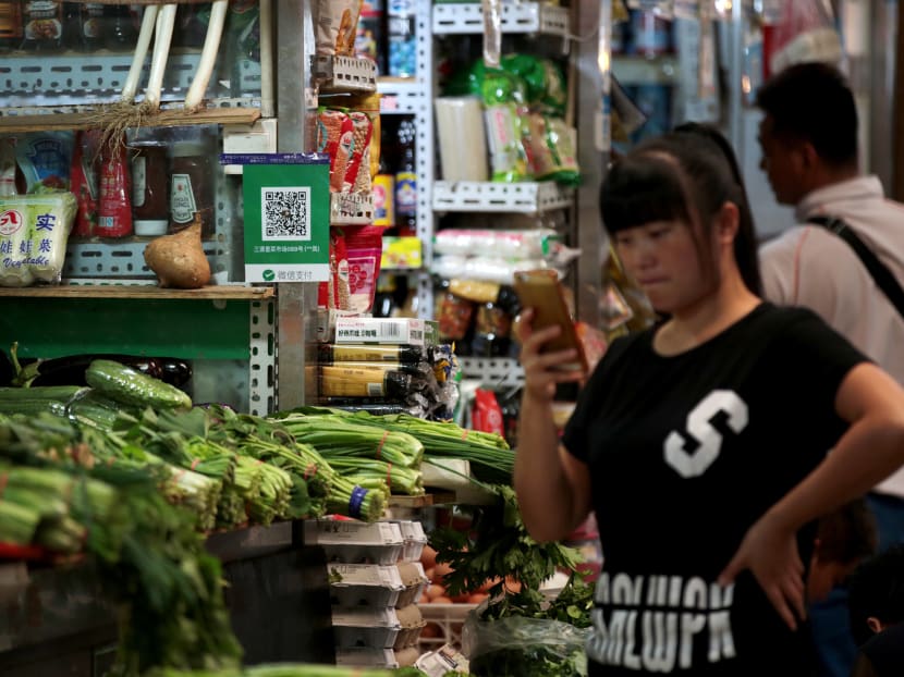 A Wechat Pay QR Code is seen at Sanyuanli Market in Beijing. Photo: Jason Quah/TODAY