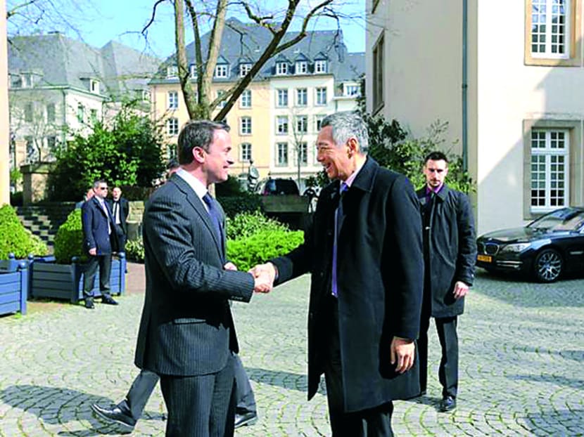 Mr Lee Hsien Loong (right) and Luxembourg Prime Minister Xavier Bettel. The visit yesterday was PM Lee’s first to Luxembourg. Photo: Ministry of Communications and Information