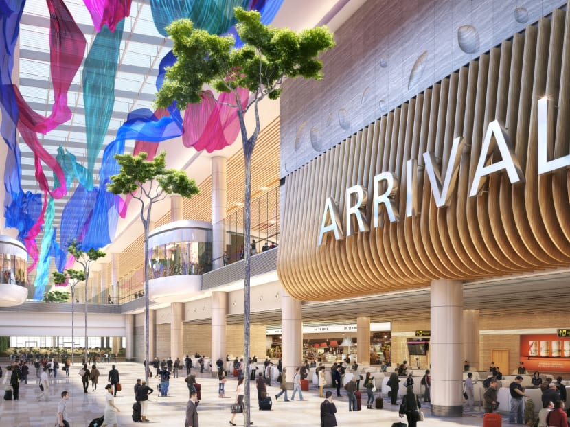 Artist impression of Changi Airport Terminal 4's Arrival Hall. Photo: Changi Airport Group