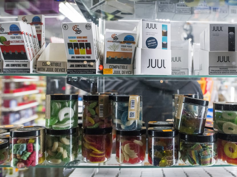 Menthol-flavoured Juul e-cigarettes and other vape items in a display and for sale at a store in New York. The author says that vaping is not the magic bullet for Singapore and the focus should remain the creation of a tobacco-free nation.