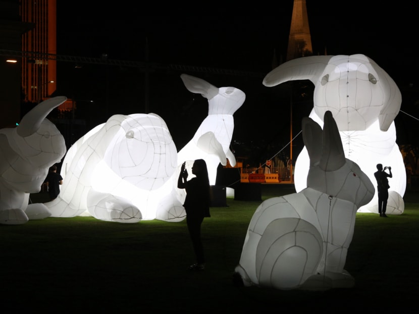 What big bunnies you have - the light-up installation, called Intrude by Amanda Parer, is one of the highlights of the new Civic District Outdoor Festival, which begins on Aug 4. Photo: Nuria Ling/TODAY