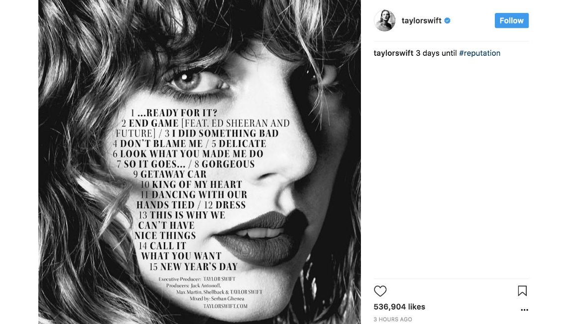Taylor Swift Reputation Tracklist Released - Who Are Taylor