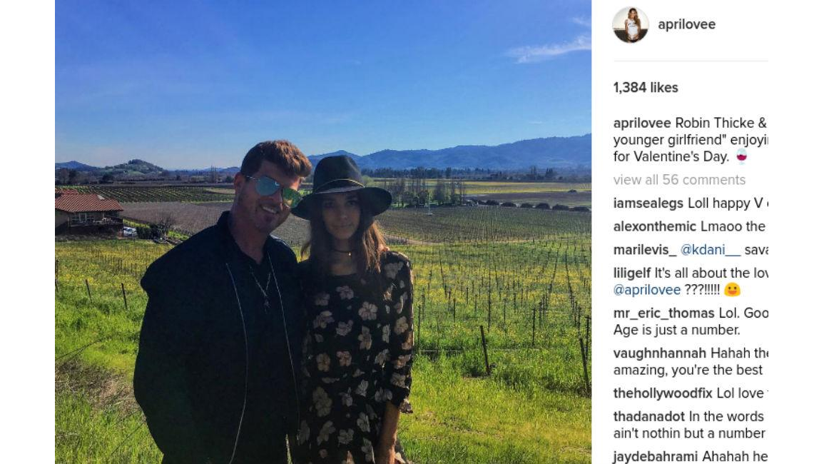 Robin Thicke S Girlfriend April Love Geary Jokes About Their Age Gap 8days