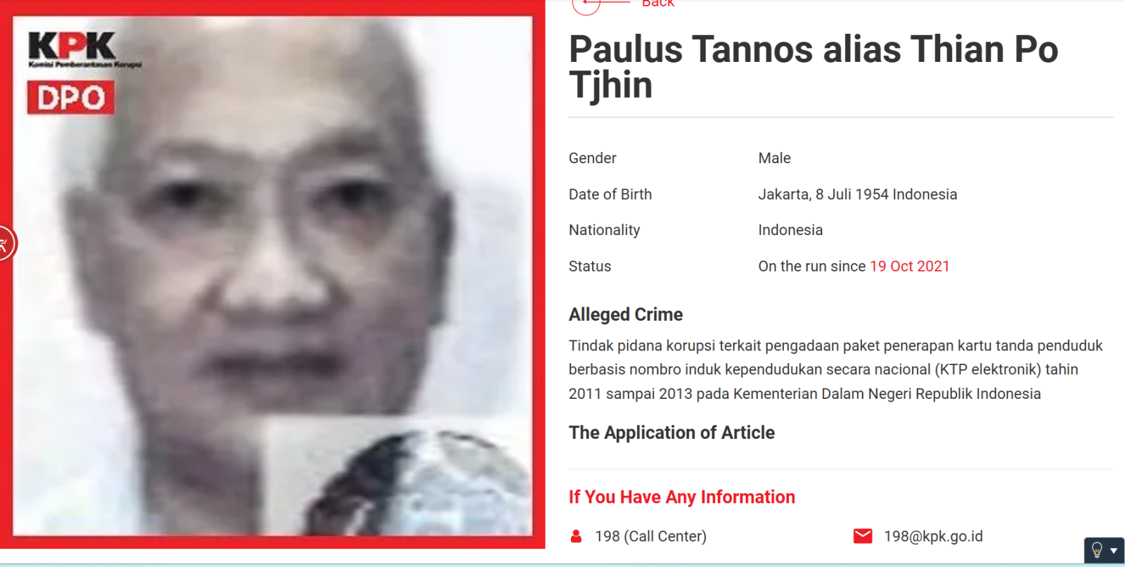 Singapore Chief Justice tosses out Indonesian fugitive Paulus Tannos' bid for release on bail