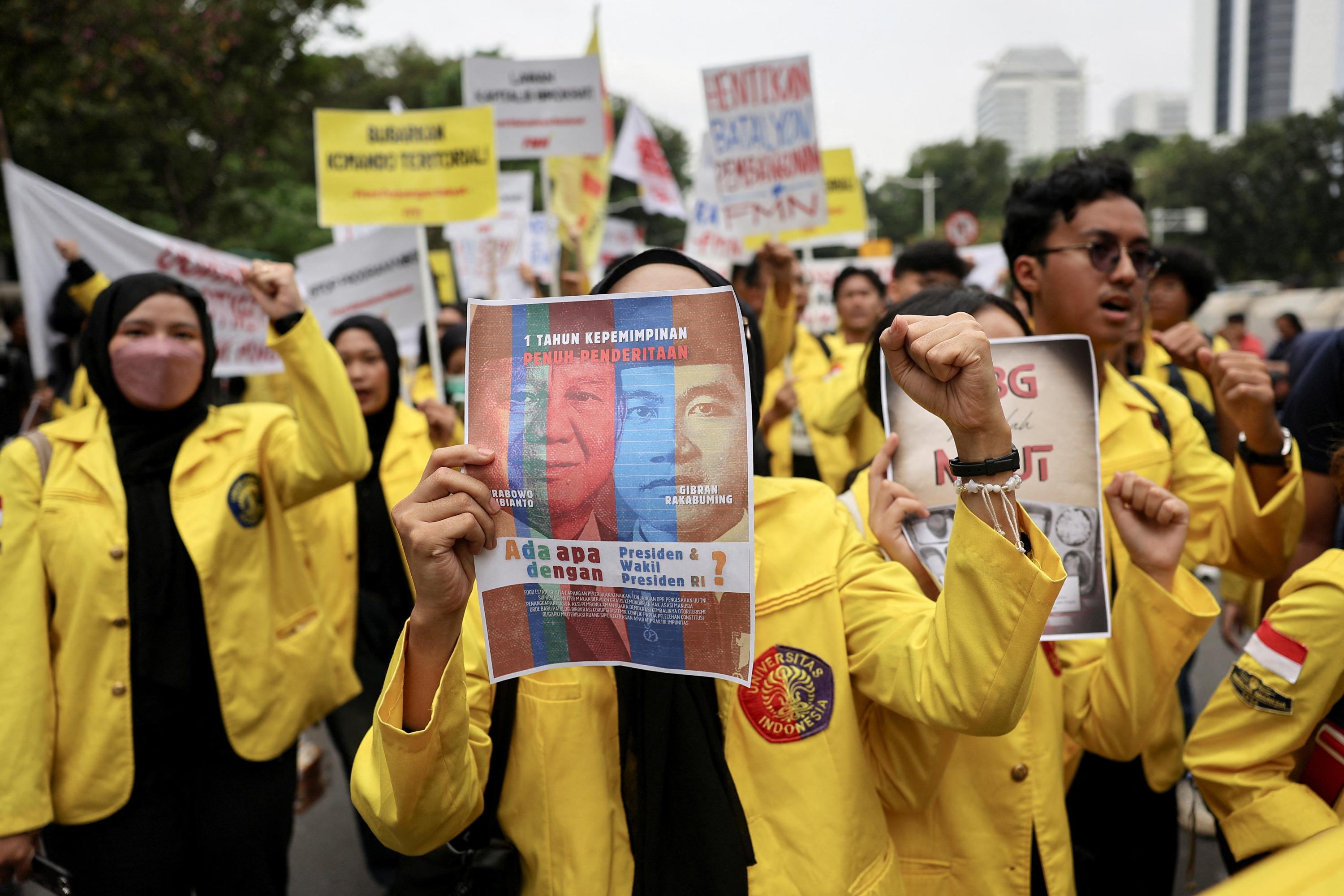 Indonesian students stage protest as Prabowo marks a year in office