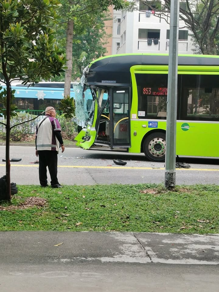 Three people taken to hospital after chain collision involving public buses in Yishun